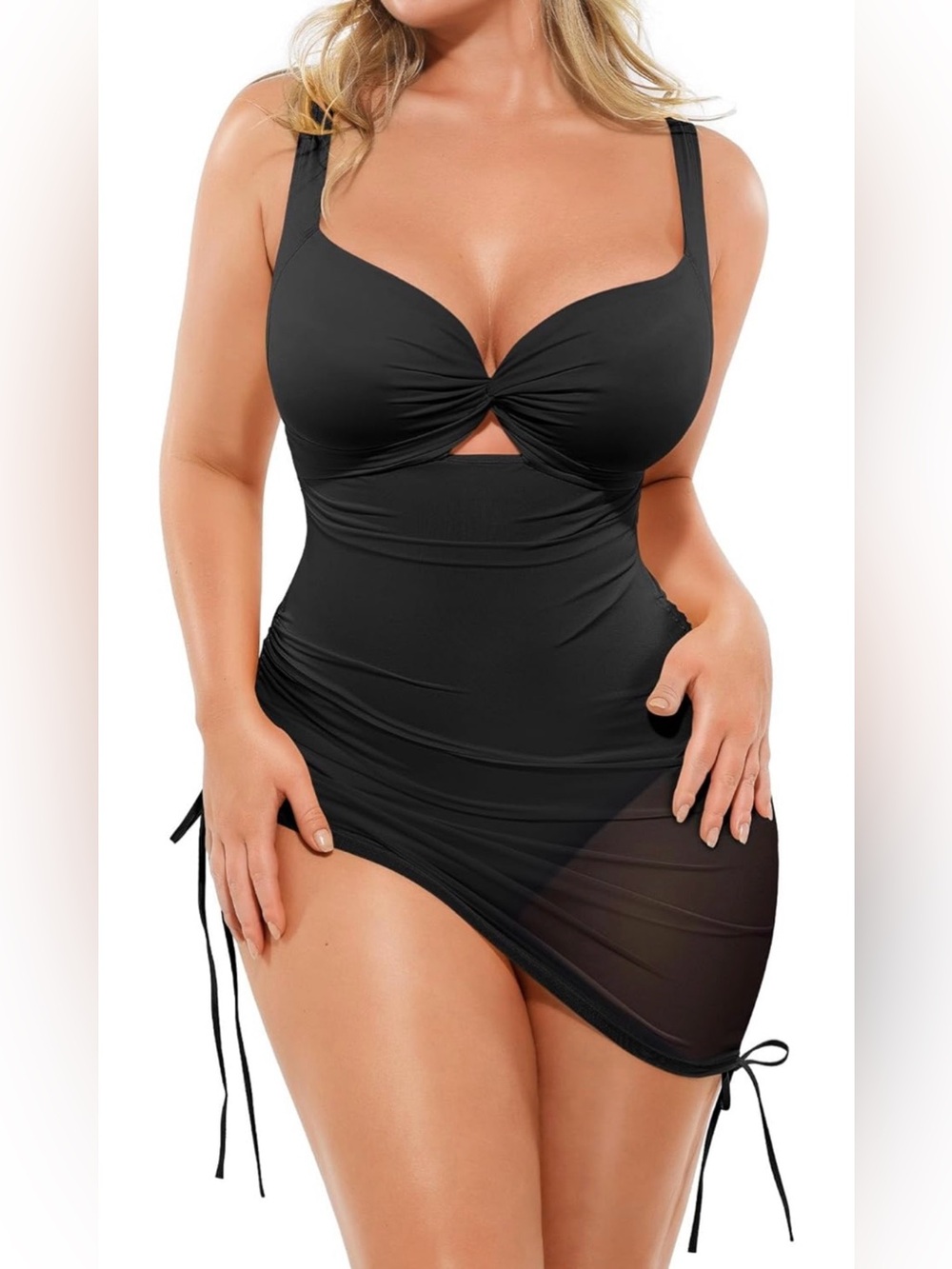 Shapellx Tummy Control Pink One Piece Swimsuit Built-In Bra Sarong Wrap